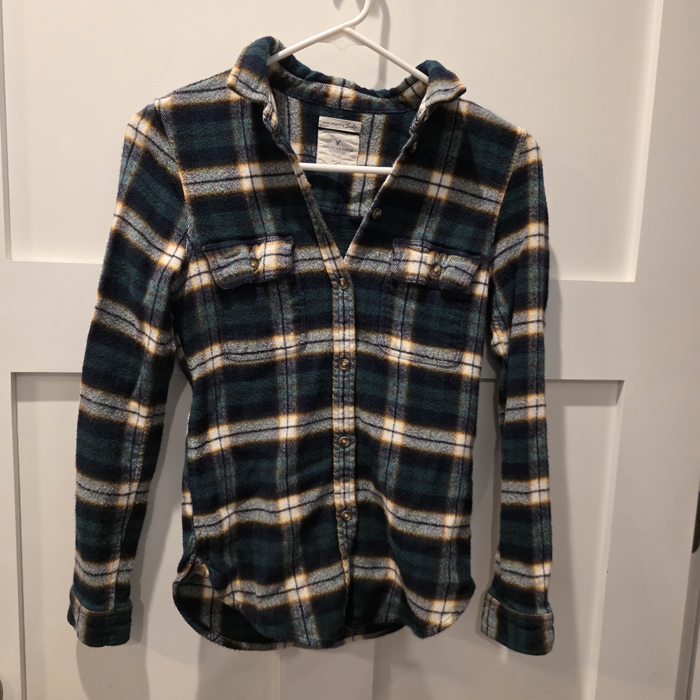American Eagle Women's Heavy Flannel Ahhamazing  Soft Slim S Green Grunge 90s